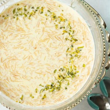 doodh seviyan top down in a silver bowl