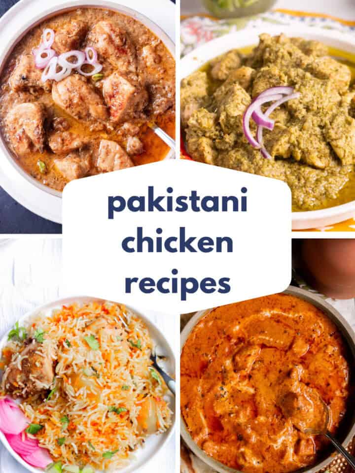 a collage of four pakistani chicken recipes