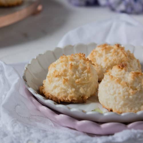 Three Coconut Macaroons in a Plate