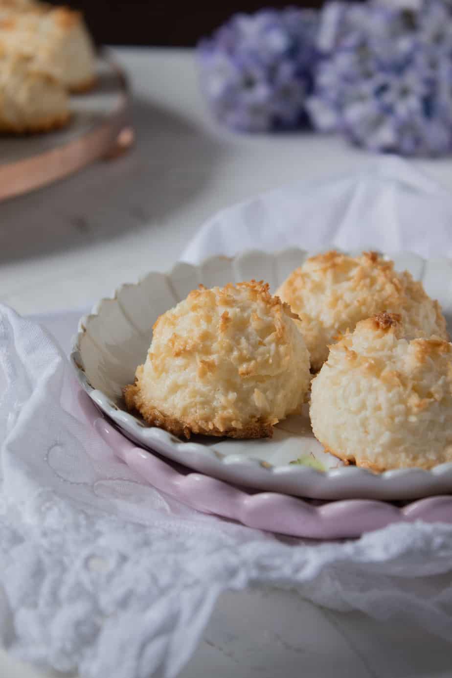 Three Coconut Macaroons in a Plate