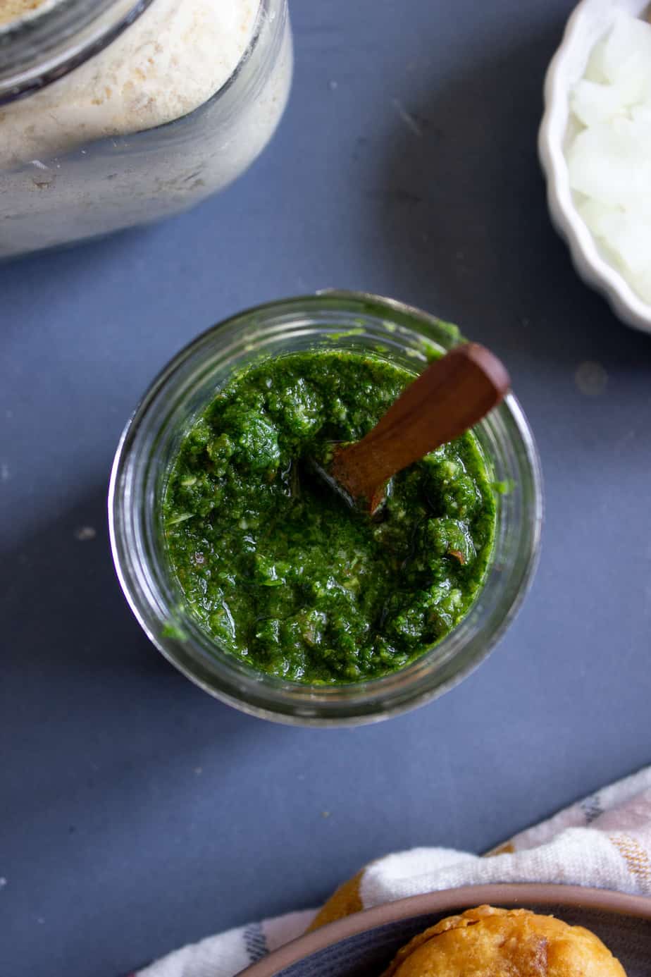 A spicy bright Chutney made with Cilantro or Coriander and a mystery ingredient!