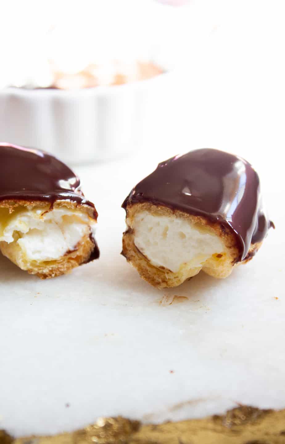One eclair cut in half