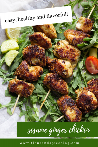Sesame Ginger Chicken - flavorful chicken skewers marinated in a ginger-soy base! SO good!