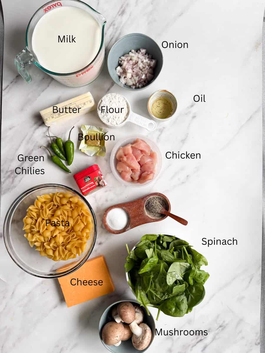 ingredients for white sauce spinach pasta