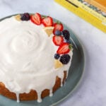 Partial picture of lemon cake topped with fruit