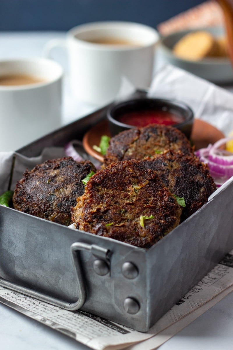 Shami Kabab in a metal dish