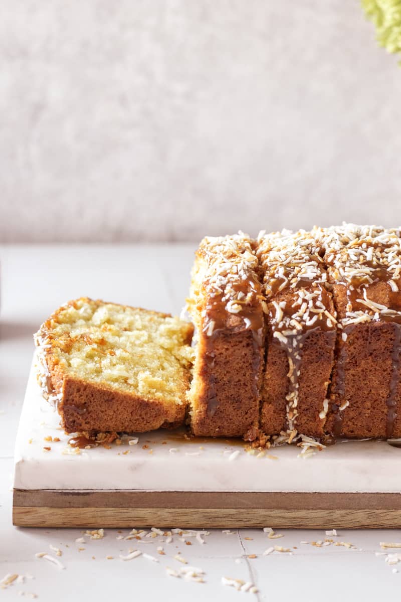 Coconut Loaf Cake, side view, ¾