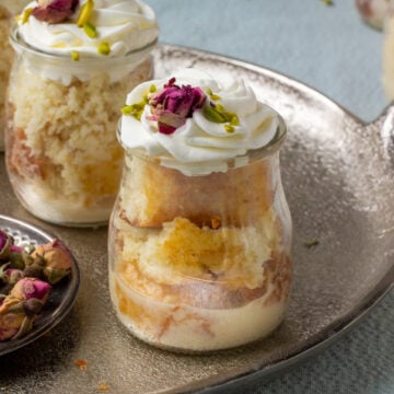 Ras Malai Tres leches jars on a tray