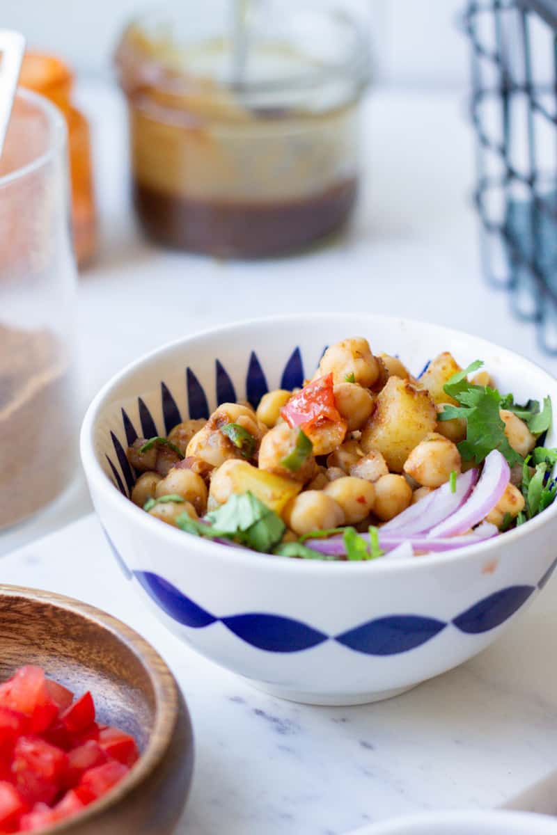 a small bowl of chana chaat