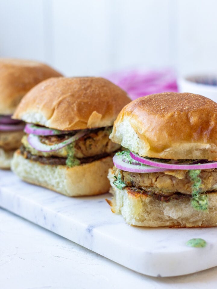 3 Partial Views of Bun Kababs on a marble board