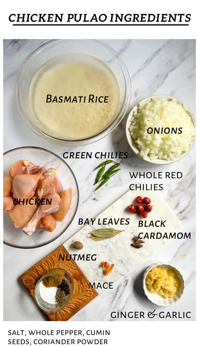 labeled chicken pulao ingredients
