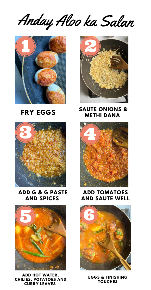 Steps to making anday aloo ka salan illustrated