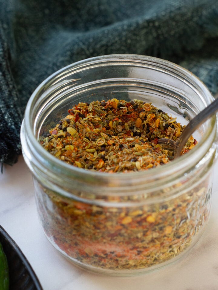 Achari Masala in a glass jar