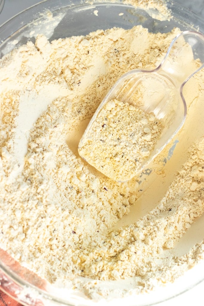 top down view of the bowl of pakora mix