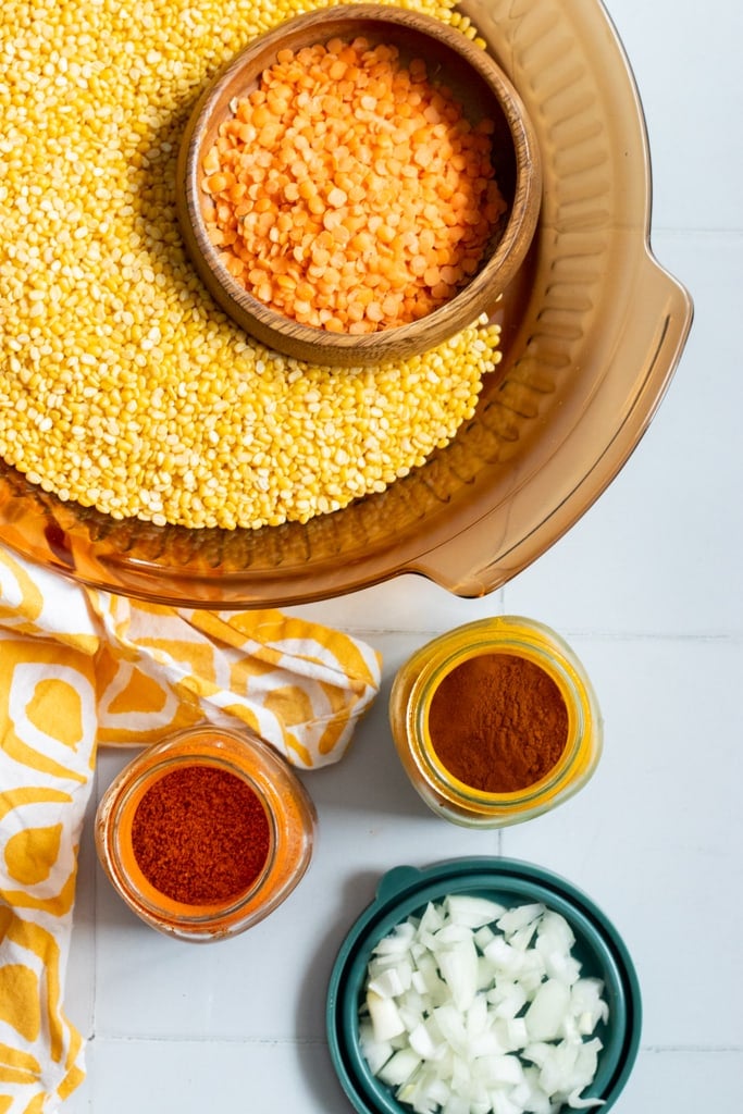 top down view of daal ingredients