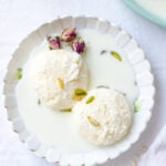 tender milk powder ras malai in a plate