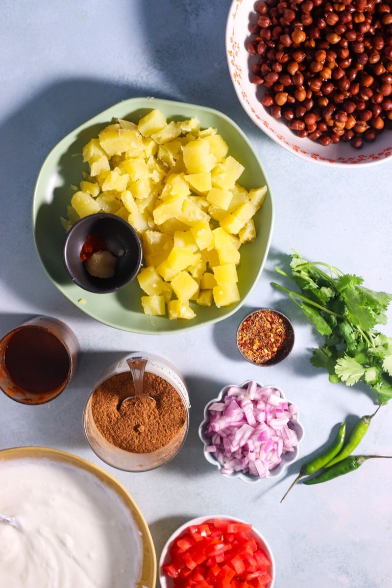 top down ingredients in kala chana chaat
