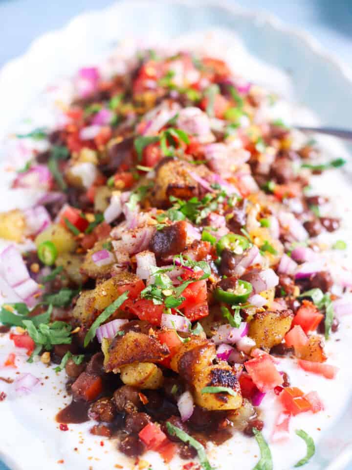 tangy delicious kala chana chaat beautifully plated