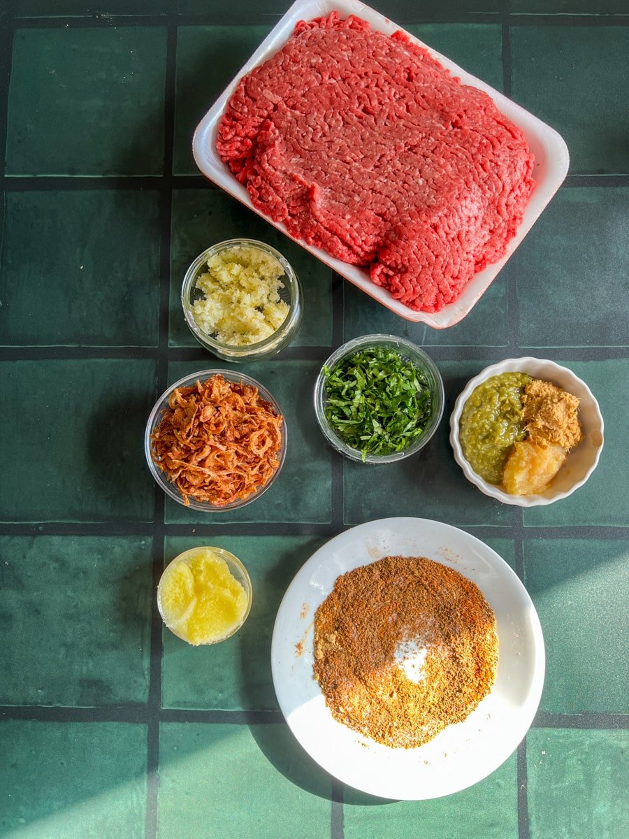 top down view of gola kabab ingredients