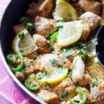 ¾ view of murgh kaali mirch with lemon