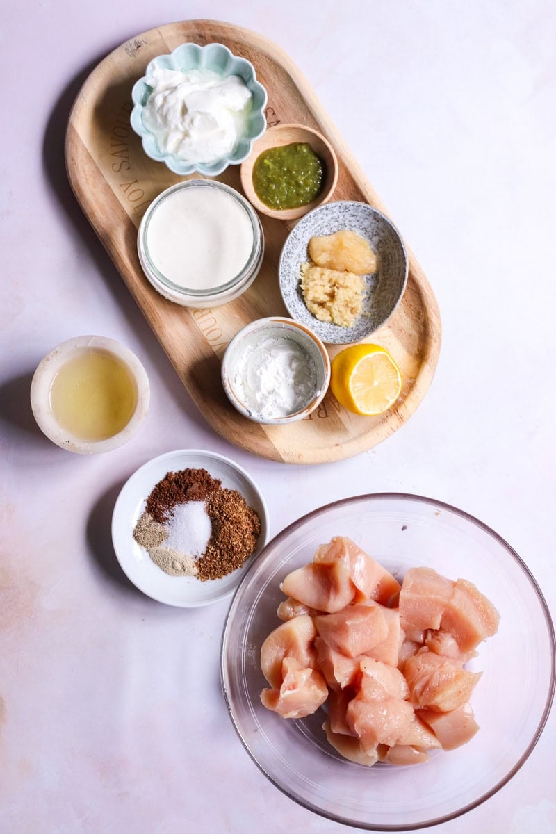 top down view of Malai Boti ingredients