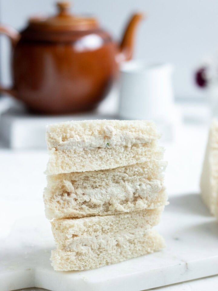 3 stacked chicken mayo sandwich halves