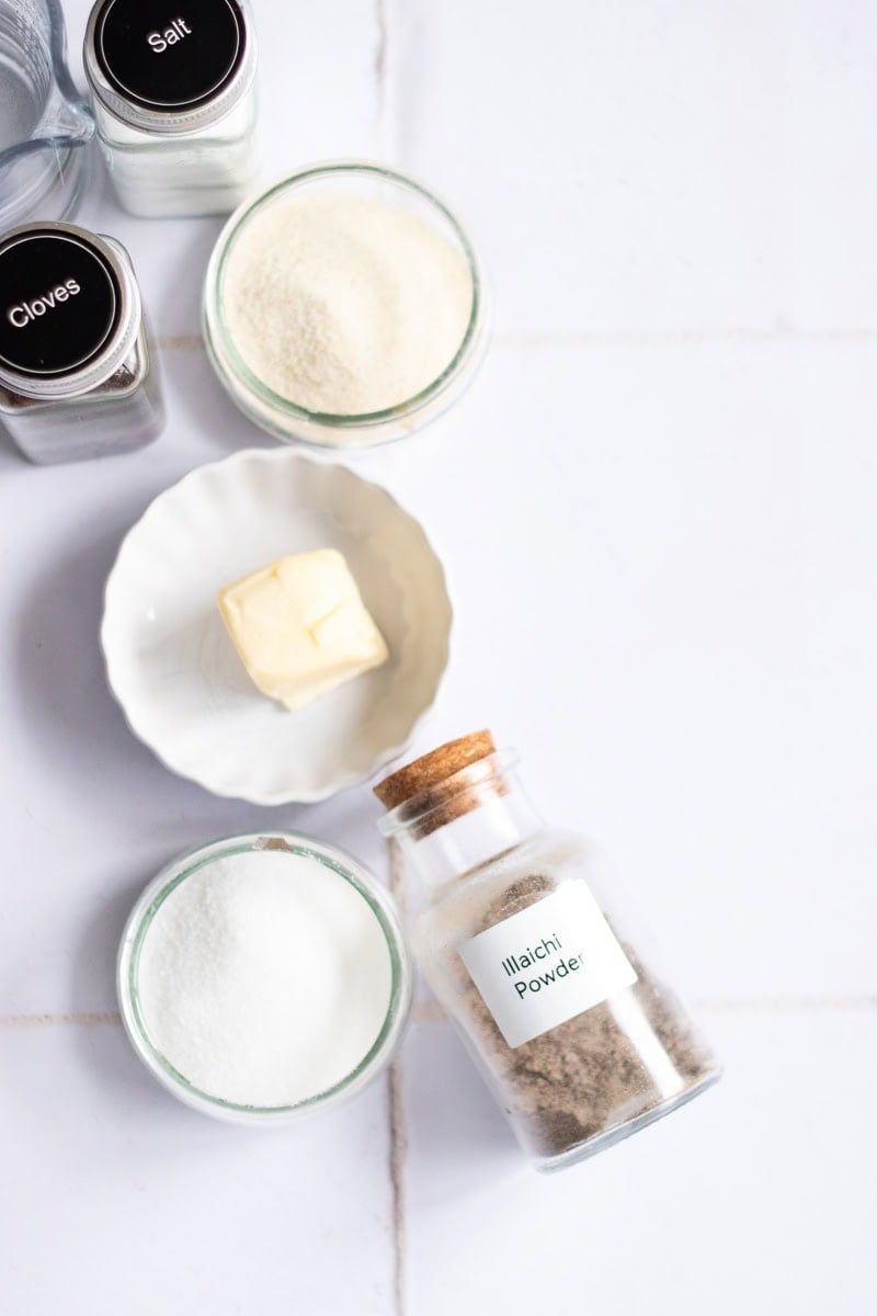 top down view of ingredients for sooji ka halwa